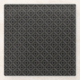 Tan Shapes on Black Glass Coaster