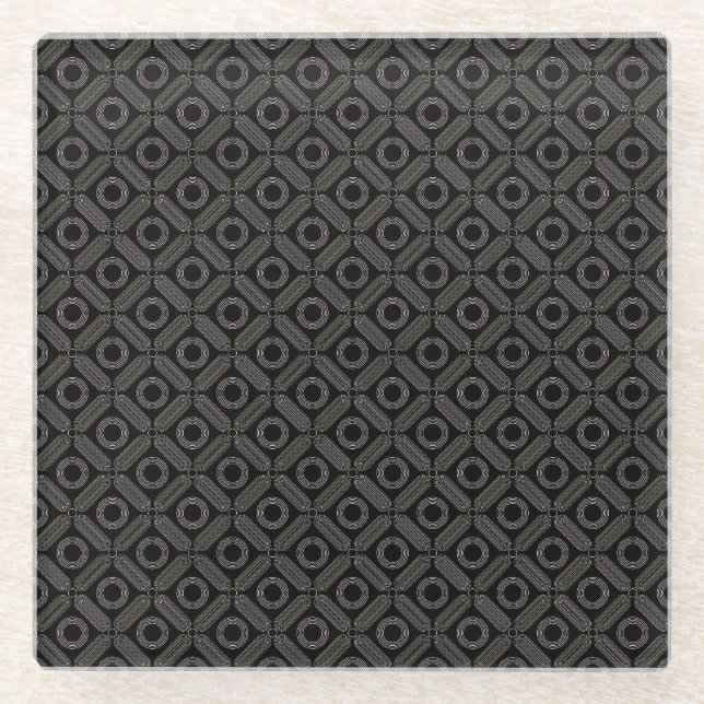 Tan Shapes on Black Glass Coaster (Front)
