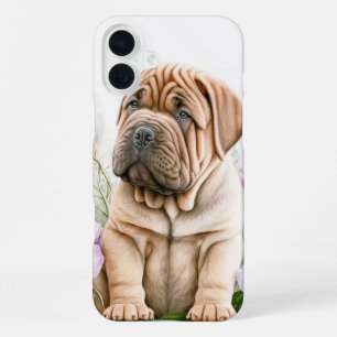 TAN SHAR PEI PUPPY DOG IN WILDFLOWERS iPhone 16 PLUS CASE