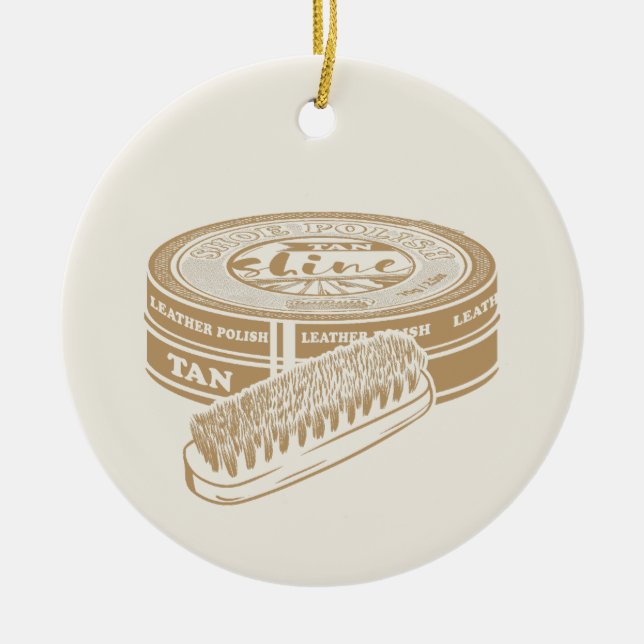 Tan shoepolish tin pop art ceramic tree decoration (Front)