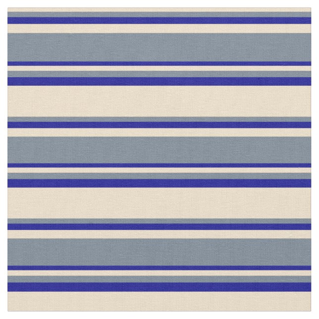Tan, Slate Grey & Dark Blue Pattern Fabric (Close Up)