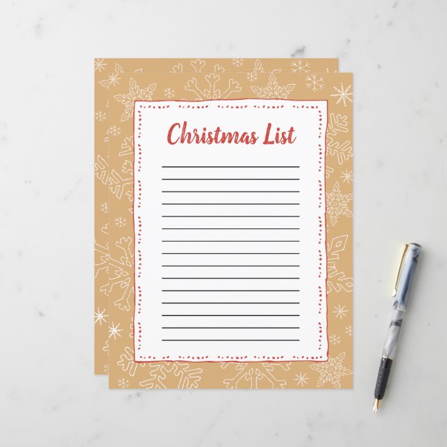 Tan Snowflake Christmas BG Santa Wish List (Front/Back In Situ)