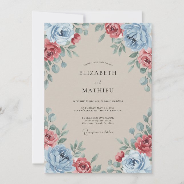 Tan Sophisticated Floral Wedding Invitation (Front)