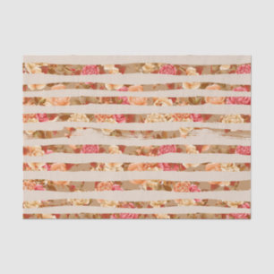 TAN STRIPES WITH PINK PEACH & CREAM FLOWERS TISSUE PAPER