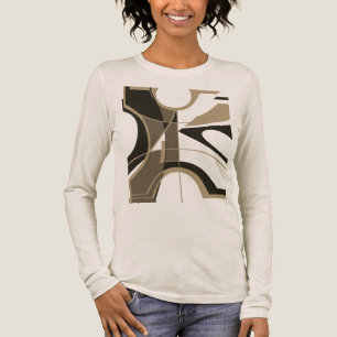 Tan Taupe Black Bold Large Shapes Geometric Motif Tri-Blend Shirt