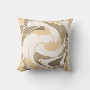 Tan Taupe Brown Abstract Flower on Off-white  Cushion