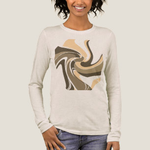 Tan Taupe Brown Swirling Abstract Flower Motif Tri-Blend Shirt