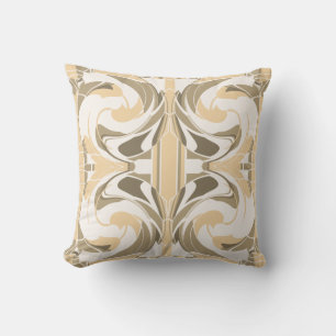 Tan Taupe Brown White Floral Abstract Large Tiles Cushion