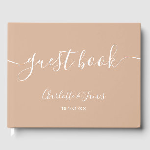 Tan Taupe Signature Script Wedding Guest Book