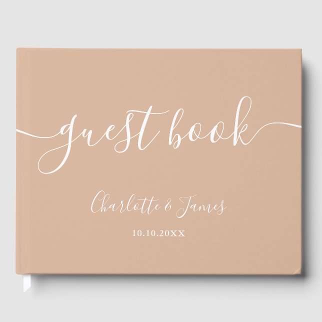 Tan Taupe Signature Script Wedding Guest Book (Front)