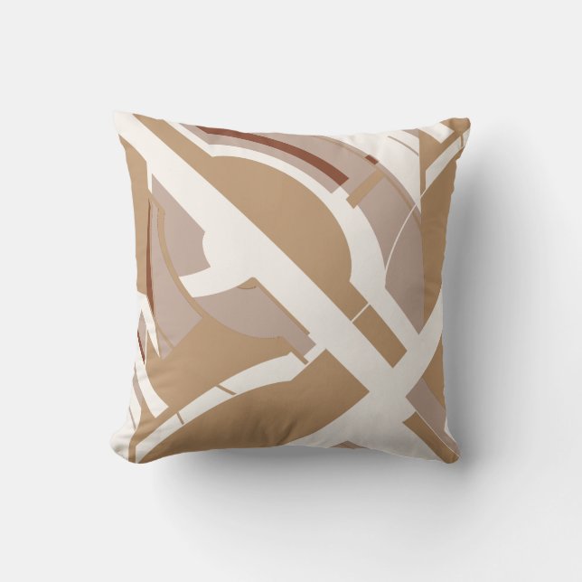 Tan Taupe White Bold MCM-Inspired Diagonal Design Cushion (Front)