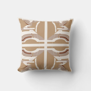 Tan Taupe White Mediterranean Large Mosaic Tiles Cushion