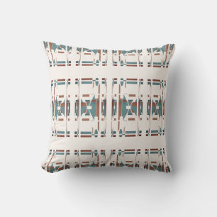 Tan Teal Blue Off-white Southwest Rows Art Motif Cushion