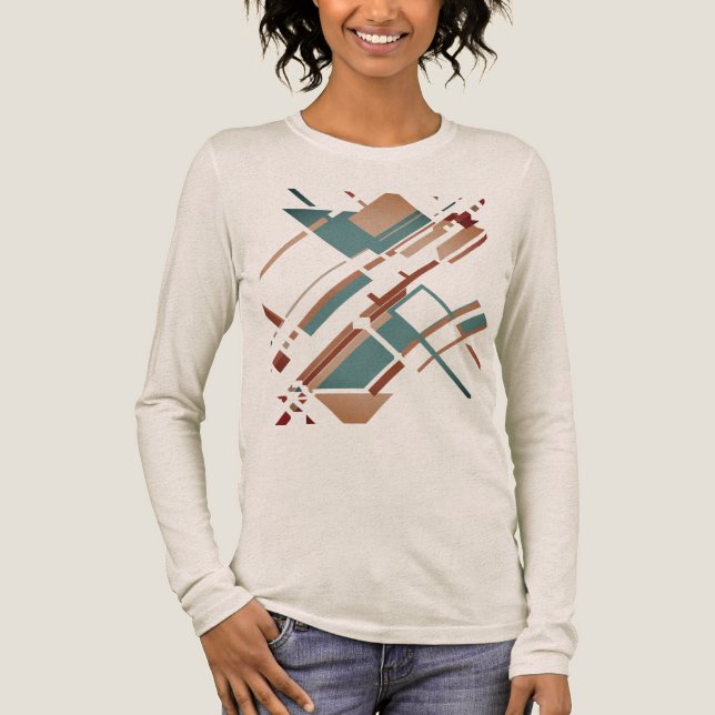 Tan Teal Rust Slanted MCM Look Geometric Abstract Tri-Blend Shirt (Front)