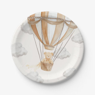 Tan Teddy Bear Hot Air Balloon Paper Plate