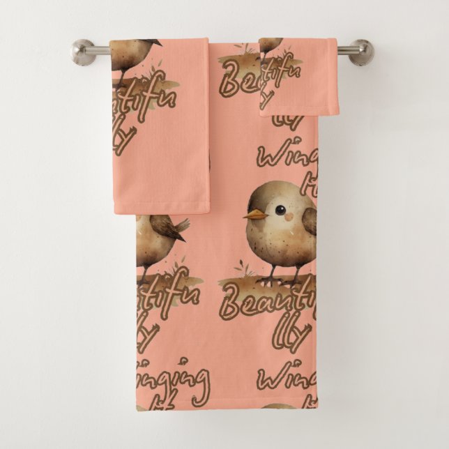 Tan Tiny Gentle Sketch Bath Towel Set (Insitu)