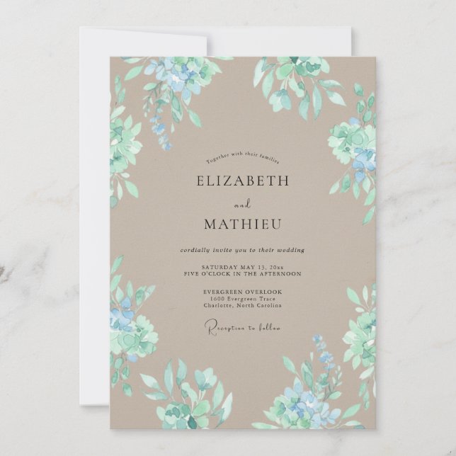Tan Tranquil Botanical Wedding Invitation (Front)
