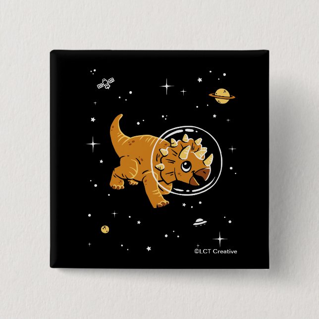Tan Triceratops Dinos In Space 15 Cm Square Badge (Front)