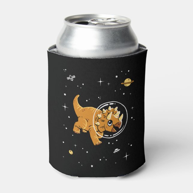 Tan Triceratops Dinos In Space Can Cooler (Can Front)