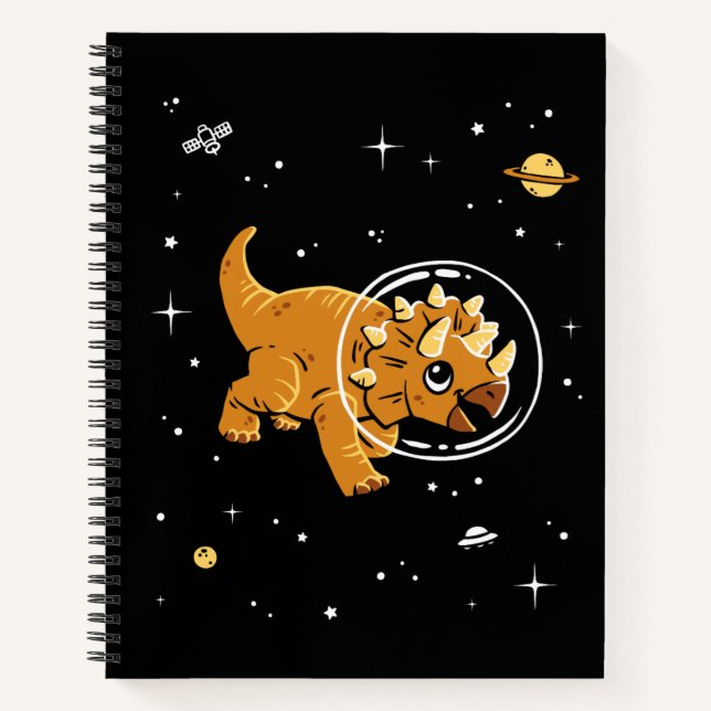 Tan Triceratops Dinos In Space Notebook (Front)