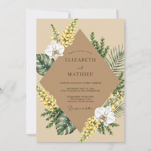 Tan Tropical Orchid Wedding Invitation