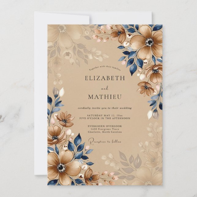 Tan Vintage Autumnal Wedding Invitation (Front)