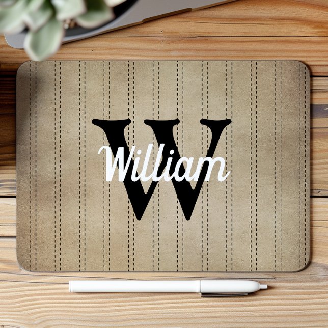 Tan Vintage Pinstripe Retro Black Monogram Mouse Pad (Creator Uploaded)