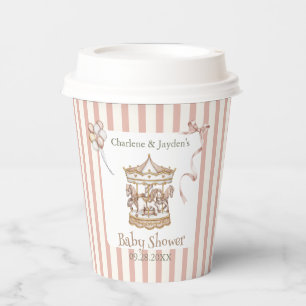 Tan Vintage Watercolor Horse Carousel Baby Shower Paper Cups