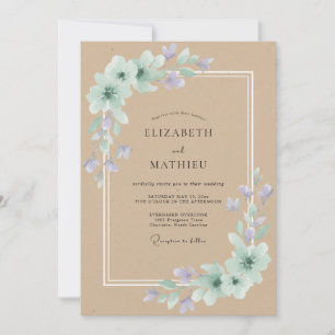 Tan Violet Petal Wedding Invitation