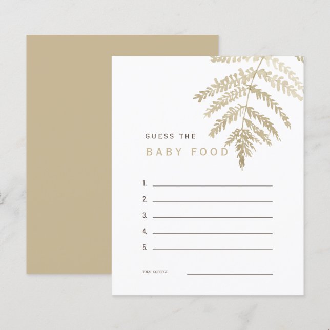 Tan Watercolor Foliage Guess the Baby Food Game (Front/Back)