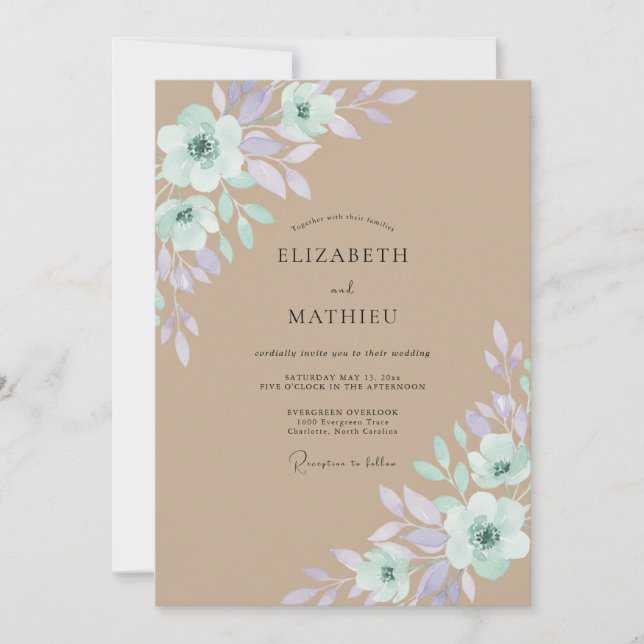 Tan Whimsical Meadow Wedding Invitation (Front)
