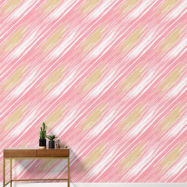 Tan, White, and Pink Pattern Wallpaper (Hallway)