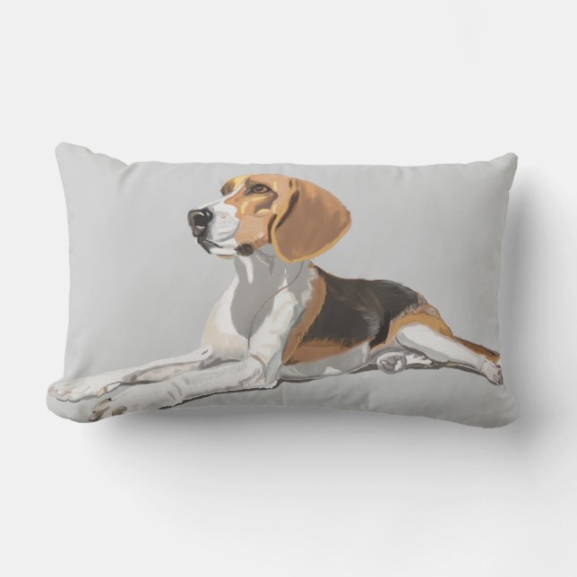Tan White & Black Beagle Lumbar Cushion (Front)