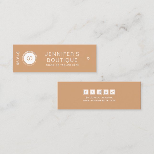 Tan White Boutique Size and Price Calling Card (Front/Back)