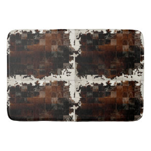 Tan White Cowhide Patchwork Print  Bath Mat