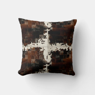 Tan White Cowhide Patchwork Print  Cushion