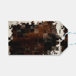 Tan White Cowhide Patchwork Print Gift Tags