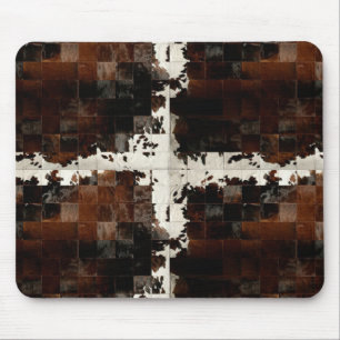 Tan White Cowhide Patchwork Print  Mouse Pad