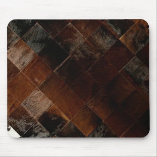 Tan White Cowhide Patchwork Print  Mouse Pad