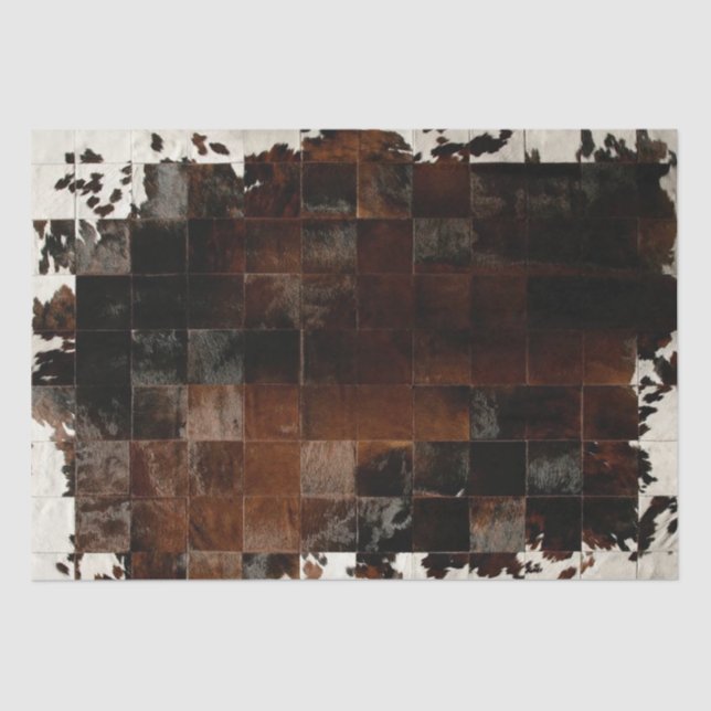 Tan White Cowhide Patchwork Print  Tissue Paper (Front)