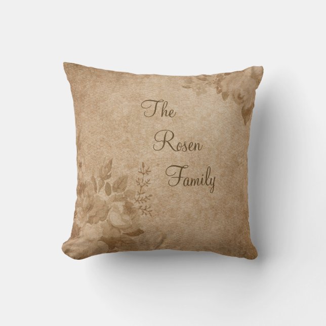 Tan White Flowers on Brown Customised  Cushion (Front)