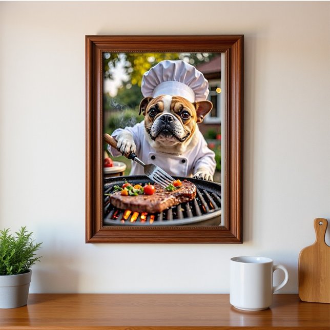 Tan White French Bulldog Grilling Chef Poster (Creator Uploaded)