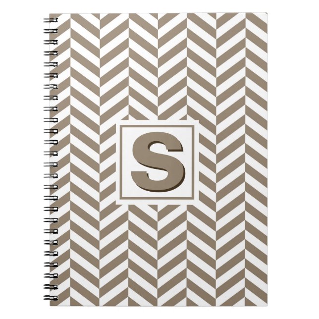 Tan White Herringbone Monogram Spiral Notebook (Front)