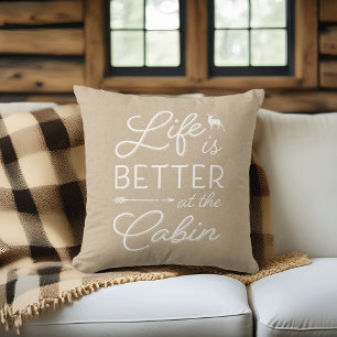 Tan & White Life Is Better At The Cabin Cushion