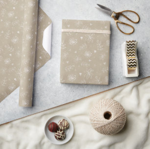Tan & White Simple Daisies Neutral Colour Wrapping Paper