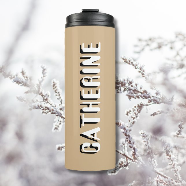 Tan White Text Elegant Minimal Customised Thermal Tumbler (Creator Uploaded)