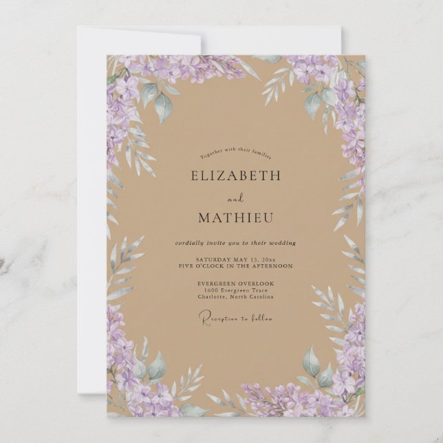 Tan Wisteria Foliage Wedding Invitation (Front)