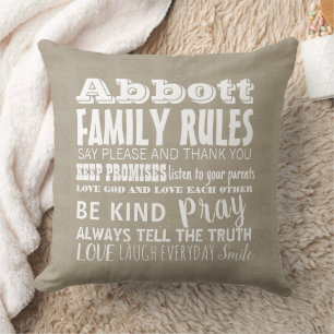 Tan Your Family Name Family Rules Established Date Cushion