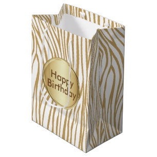 Tan Zebra Stripes Custom Text Medium Gift Bag