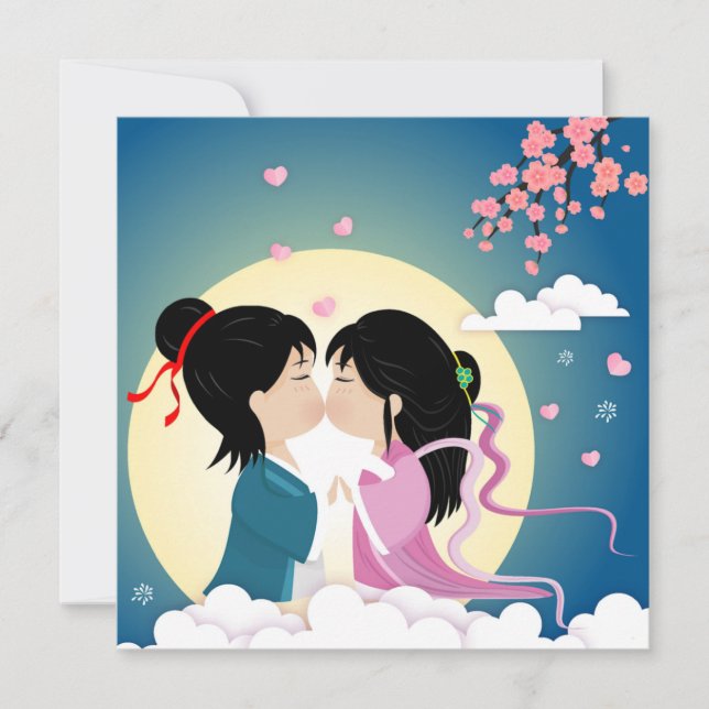 Tanabata Cowherd and Weaver Girl Button Postcard (Front)